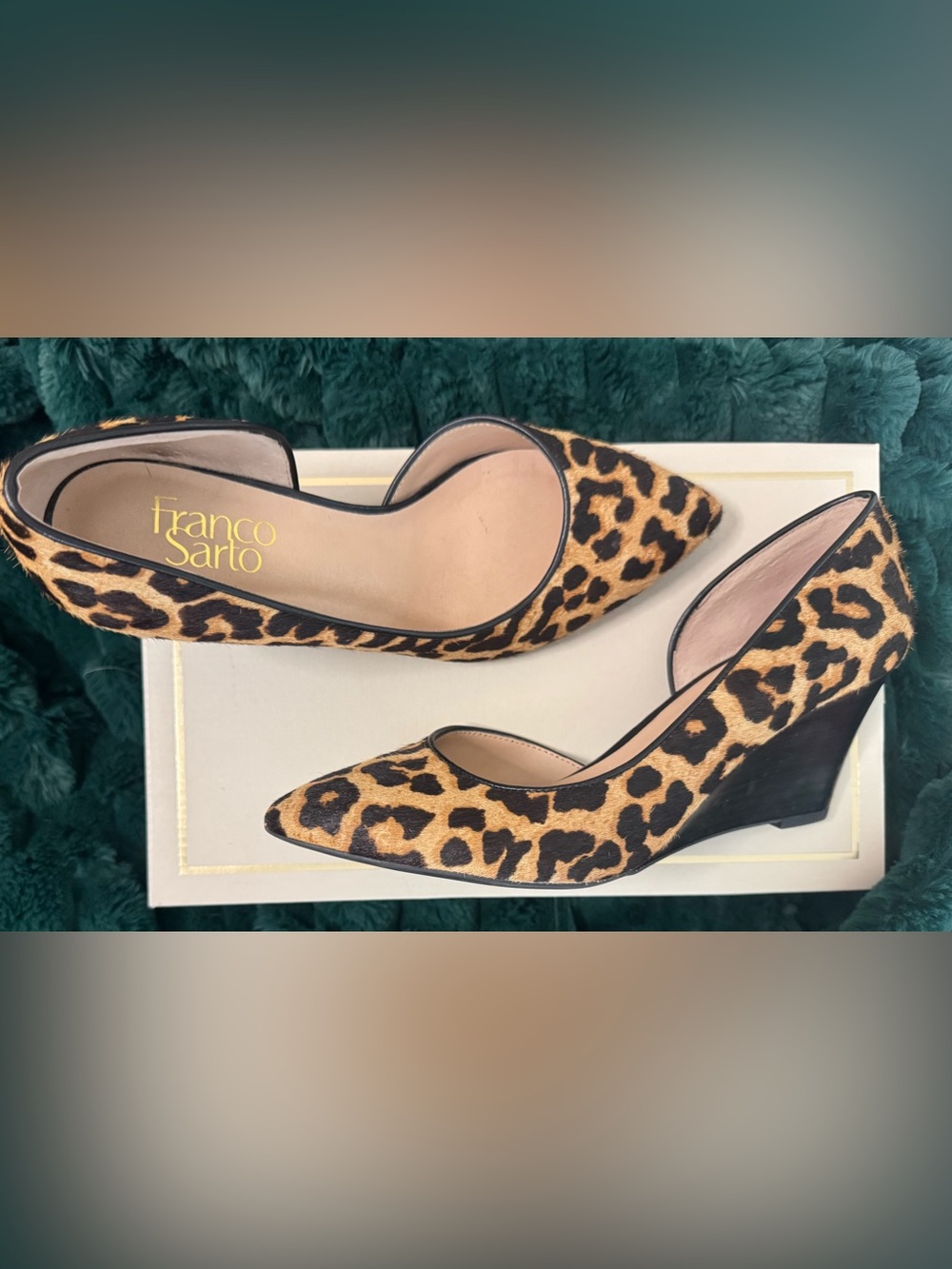 Franco Sarto Leopard Print Wedge Pumps in Tan and Black - Picture 4 of 7